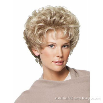 wholesale heat resistant curly short blonde  fiber 4inch synthetic hair  wig for women